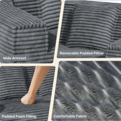 Aivermeil Boneless Couch Cord Sofa mit Schlaffunktion, 2-3 Sitzer, Grau, Keine
