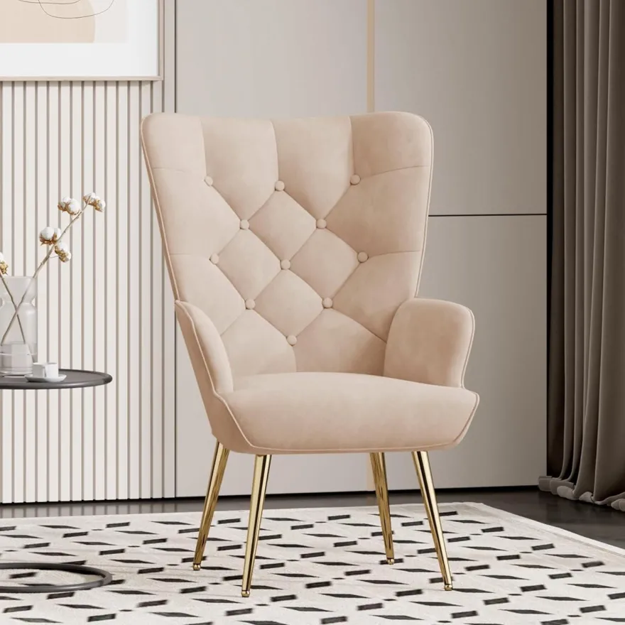 Aivermeil Loungesessel modern Relaxsessel aus Samt mit Metallfüßen, bis 150 KG