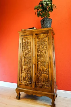 Akazie Massivholz Kommode CHANG I - Thailand Schnitzerei Schrank Holzschrank Thai
