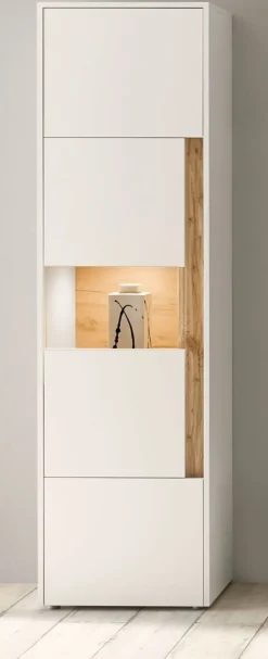 Aktenschrank Büroschrank Schrank weiß und Eiche Vitrinenschrank für Homeoffice Center