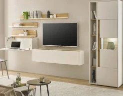 Aktenschrank Büroschrank Schrank weiß und Eiche Vitrinenschrank für Homeoffice Center
