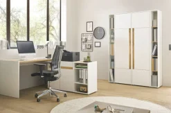 Aktenschrank Büroschrank Schrank weiß und Eiche Vitrinenschrank für Homeoffice Center