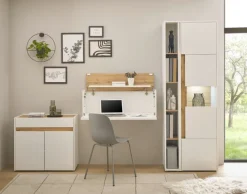 Aktenschrank Büroschrank Schrank weiß und Eiche Vitrinenschrank für Homeoffice Center