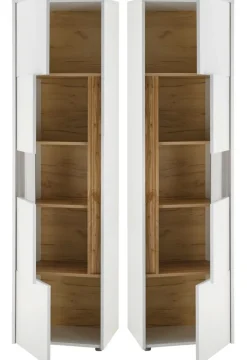 Aktenschrank Büroschrank Schrank weiß und Eiche Vitrinenschrank für Homeoffice Center