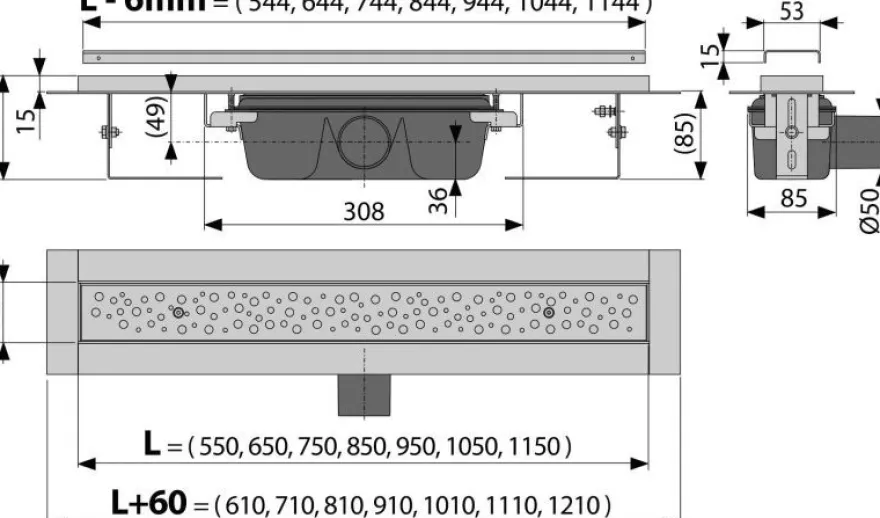 Alcadrain APZ11-650M Duschrinne Antivandal mit Rost