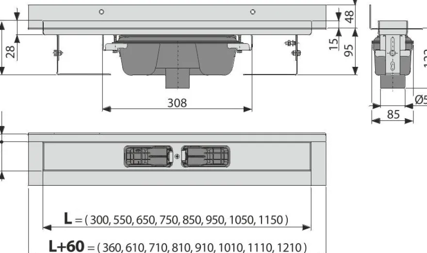 Alcadrain APZ1016 Wall Duschrinne mit Rand für den vollen Rost 750mm
