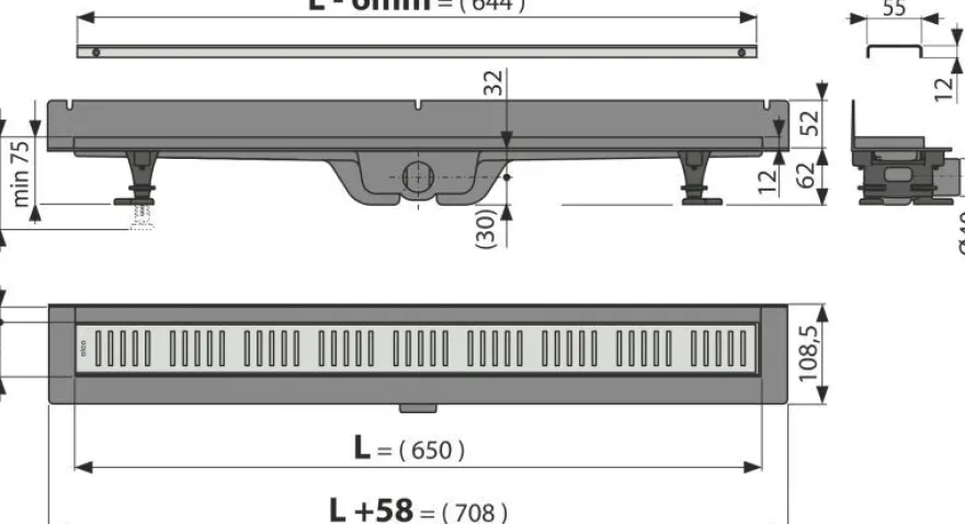 Alcadrain APZ30 WALL Duschrinne mit Rand für die Wand