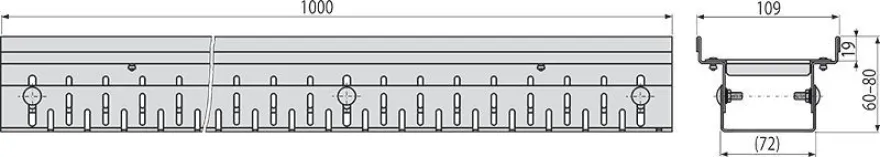 Alcadrain Entwässerungsrinne 100 mm verstellbar, Edelstahl