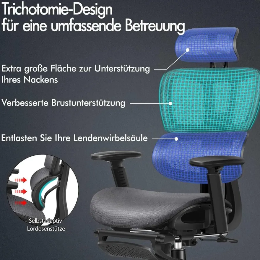 Alfordson Bürostuhl Ergonomischer Schwarz 3D