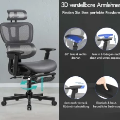 Alfordson Bürostuhl Ergonomischer Schwarz 3D
