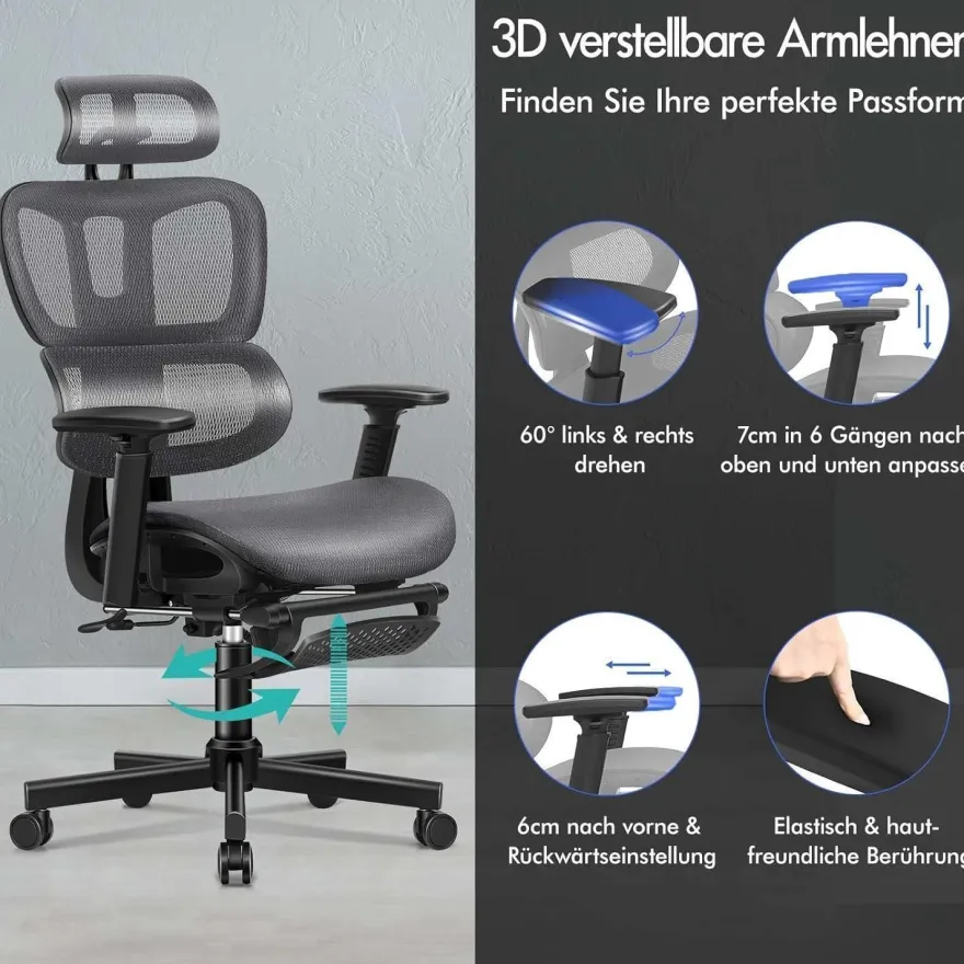 Alfordson Bürostuhl Ergonomischer Schwarz 3D