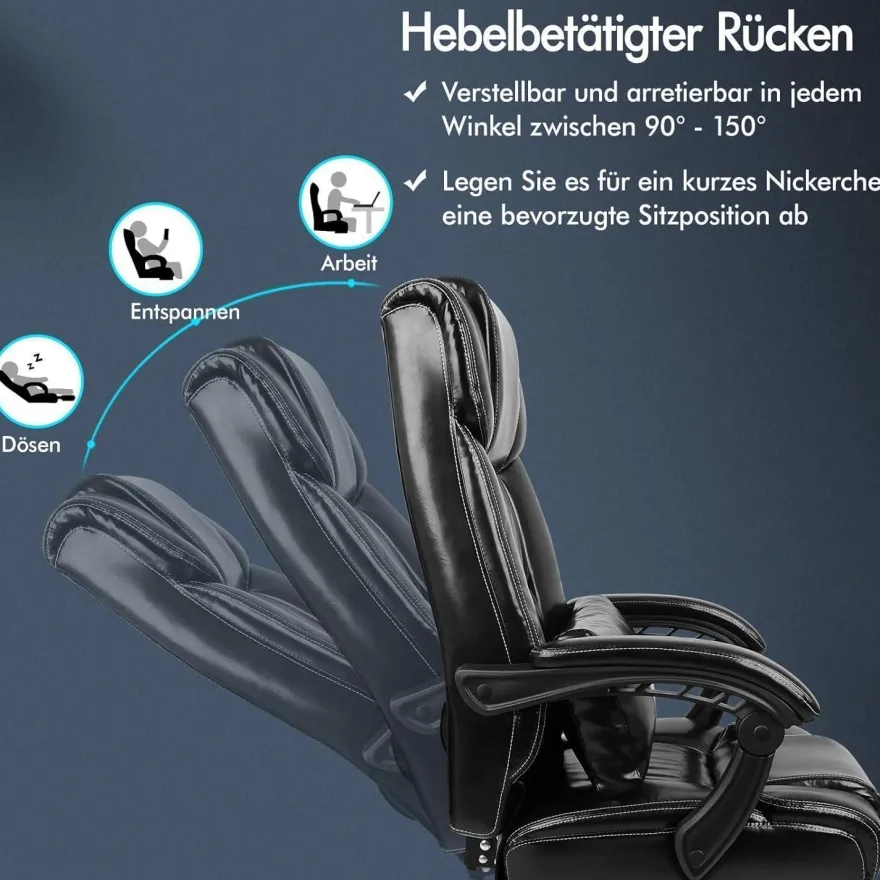 Alfordson Bürostuhl Hochlehner 150° Liegeposition schwarz