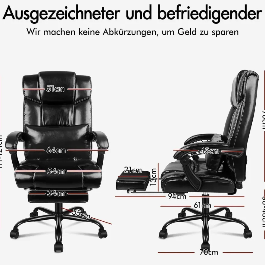 Alfordson Bürostuhl Hochlehner 150° Liegeposition schwarz