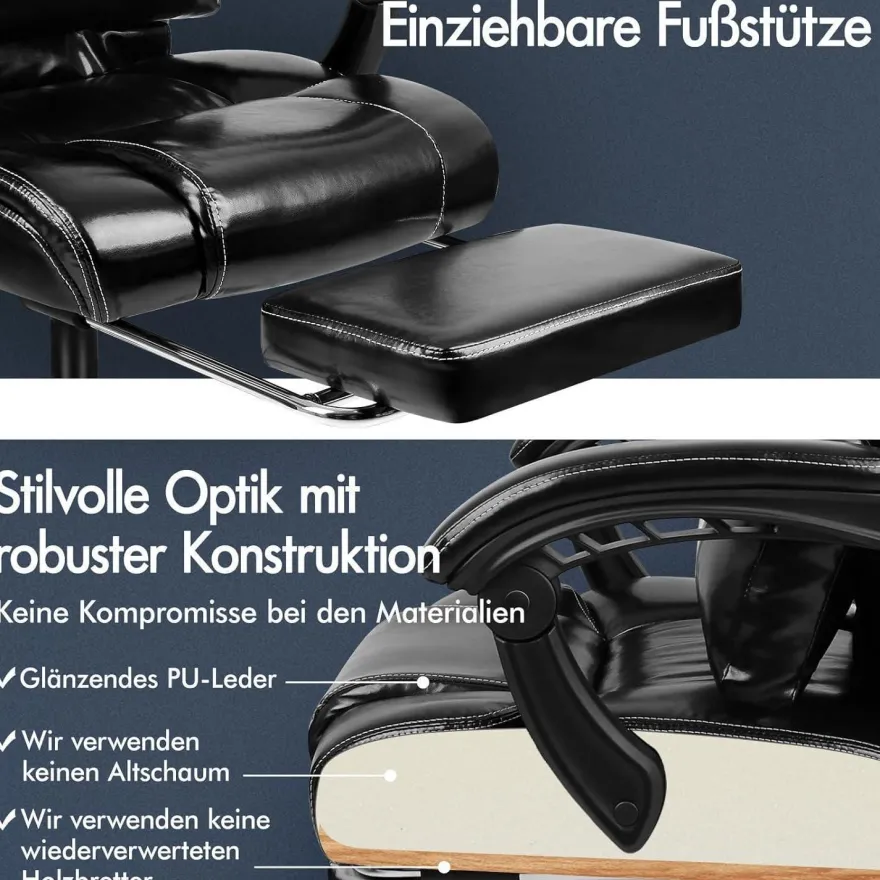 Alfordson Bürostuhl Hochlehner 150° Liegeposition schwarz