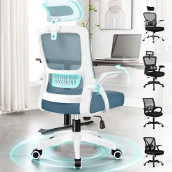 Alfordson Bürostuhl Lordosenstütze Premium Netzgewebe Blau