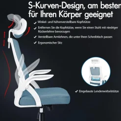 Alfordson Bürostuhl Lordosenstütze Premium Netzgewebe Blau