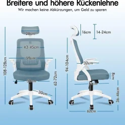 Alfordson Bürostuhl Lordosenstütze Premium Netzgewebe Blau