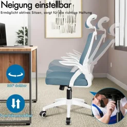 Alfordson Bürostuhl Lordosenstütze Premium Netzgewebe Blau