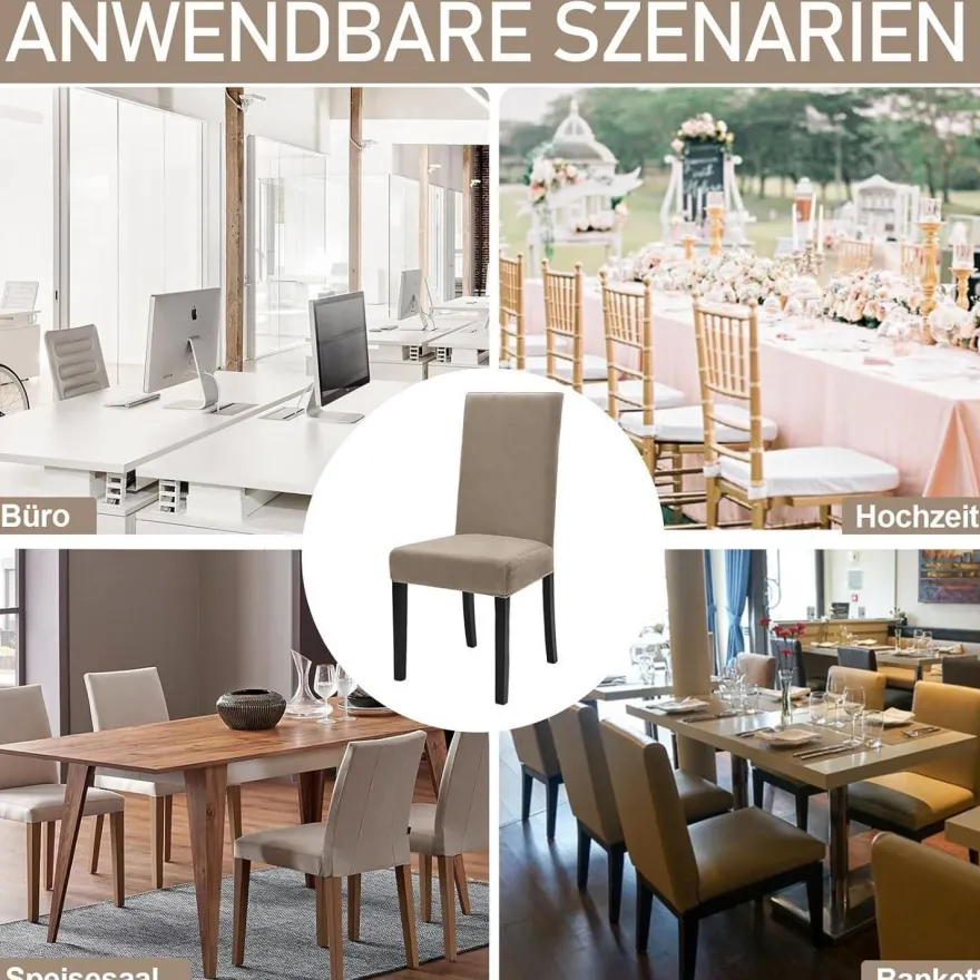 Alishomtll 6er Set Stretch Samt Stuhlhussen Khaki, Velvet/Velour Stuhlbezug für