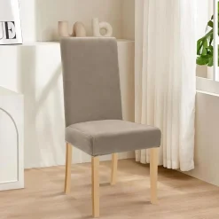 Alishomtll 6er Set Stretch Samt Stuhlhussen Khaki, Velvet/Velour Stuhlbezug für
