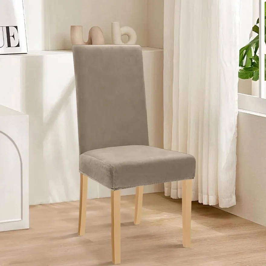 Alishomtll 6er Set Stretch Samt Stuhlhussen Khaki, Velvet/Velour Stuhlbezug für