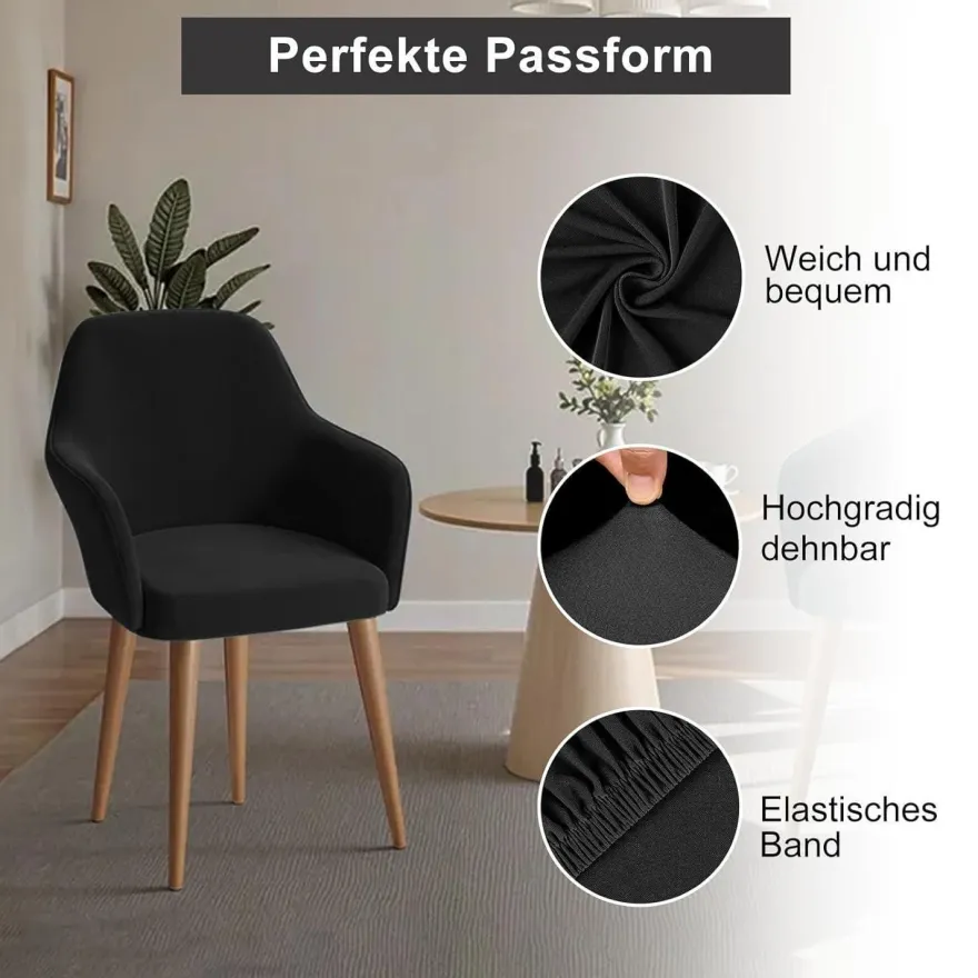 Alishomtll 6er Set Stuhlhussen mit Armlehnen, Stretch, abnehmbar und waschbar