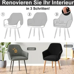 Alishomtll 6er Set Stuhlhussen mit Armlehnen, Stretch, abnehmbar und waschbar