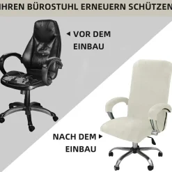Alishomtll Samt Bürostuhlbezug mit Armlehne, Weiß, X-Large - Stretch
