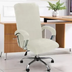 Alishomtll Samt Bürostuhlbezug mit Armlehne, Weiß, X-Large - Stretch