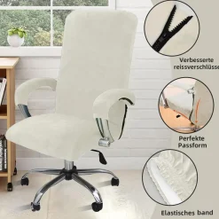 Alishomtll Samt Bürostuhlbezug mit Armlehne, Weiß, X-Large - Stretch