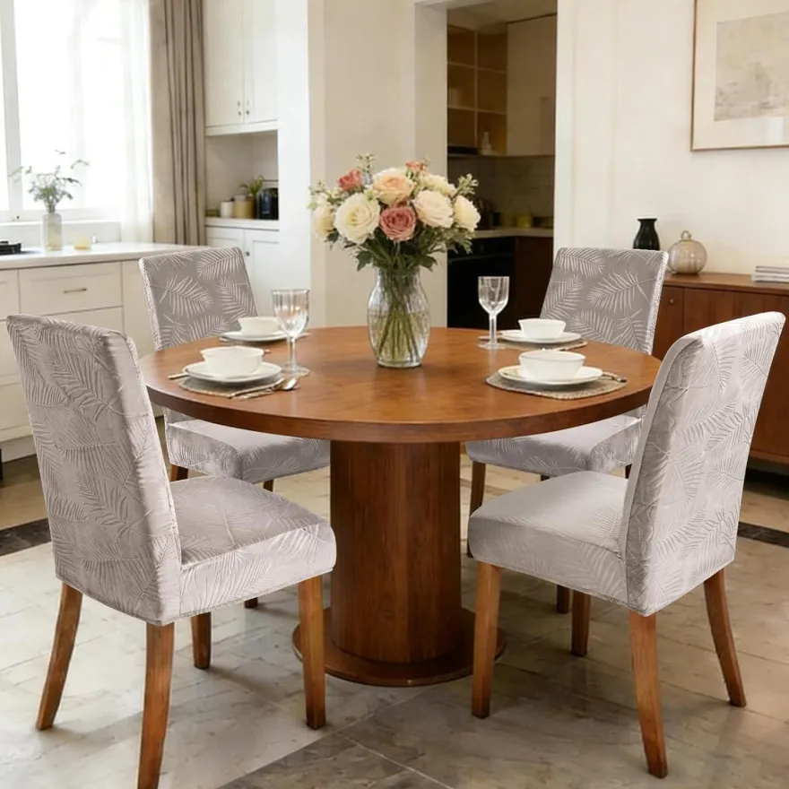 Alishomtll Stuhlhussen 4er Set, Champagner, Universal Stretch Kurzflor