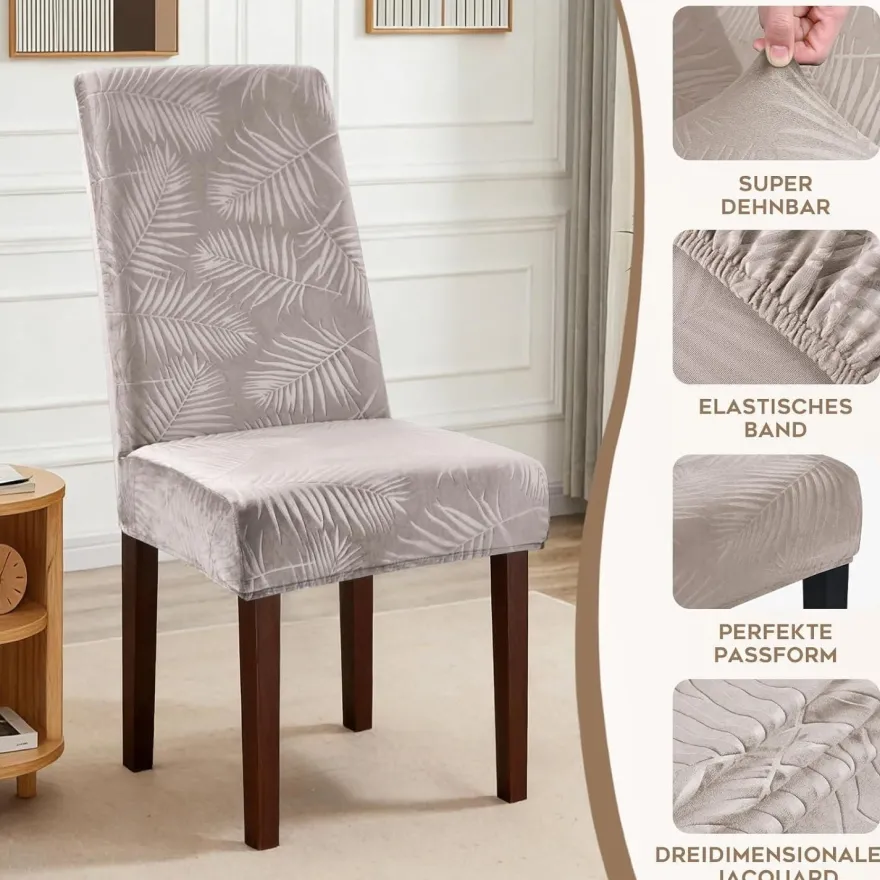 Alishomtll Stuhlhussen 4er Set, Champagner, Universal Stretch Kurzflor