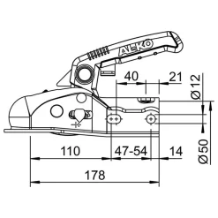 AL-KO Kugelkupplung AK270 rund Ø35/40/45/50 mm 2700 kg mit Schloss und Sicherheitskug