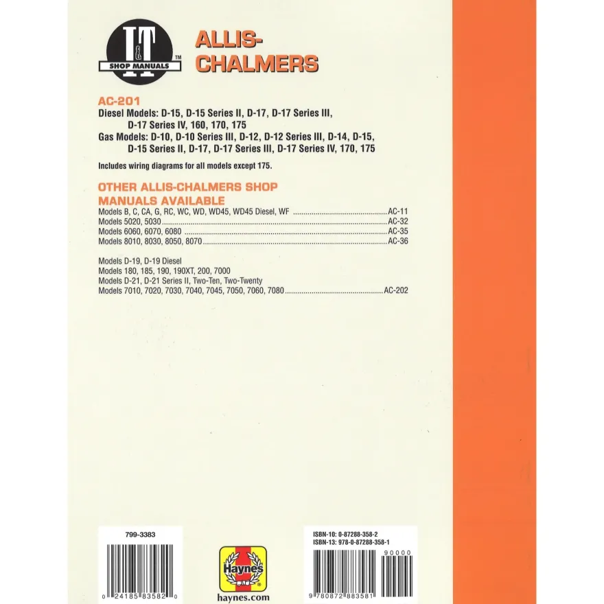 Allis-Chalmers D-10/12/14/15/17 160/170/175 57-80 Traktor Reparaturanleitung I&T