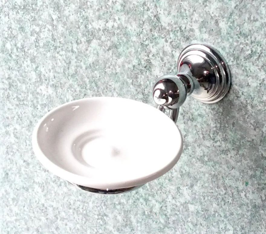 Allure Seifenschale mit Halterung Messing Verchromt mit Porzellan Schale