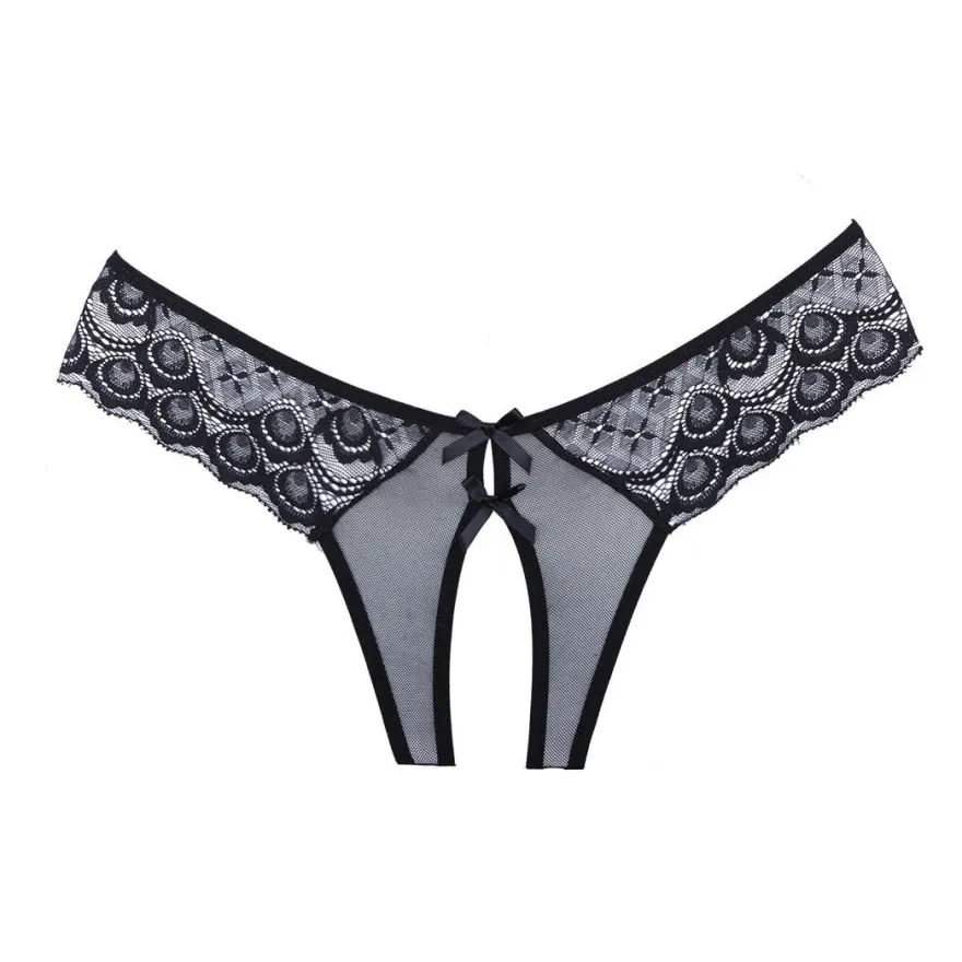 Allure Slip S-L schwarz Schritt offen florale Spitze Damen Slip Dessous