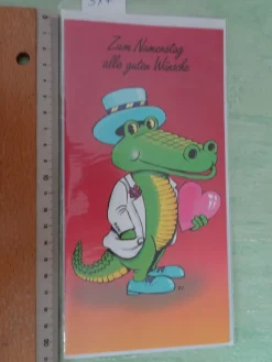 alte tierische Grußkarten Zum Namenstag Humor Primus Schwein Krokodil Katze