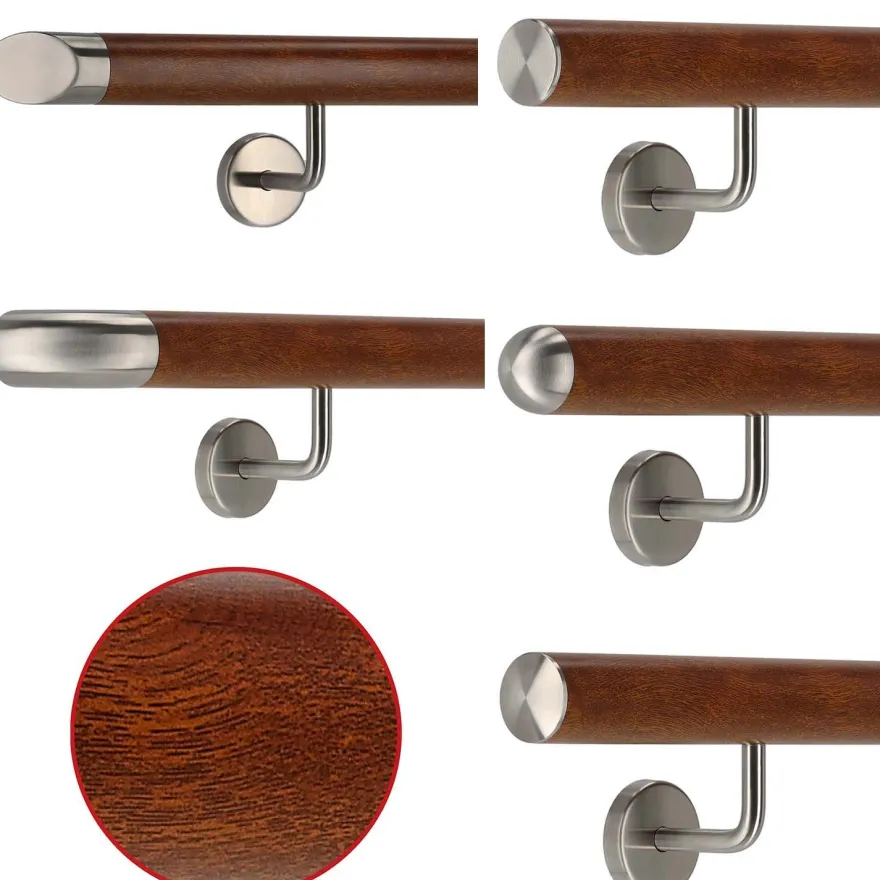 Aluminium Handlauf Mahagoni Holz Dekor mit gewinkelten Edelstahl Haltern und Enden