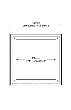 Alu Schachtabdeckung, Durchgangsmaß 600 x 600mm, neu, tagwasser-, gas- & geruchsdicht
