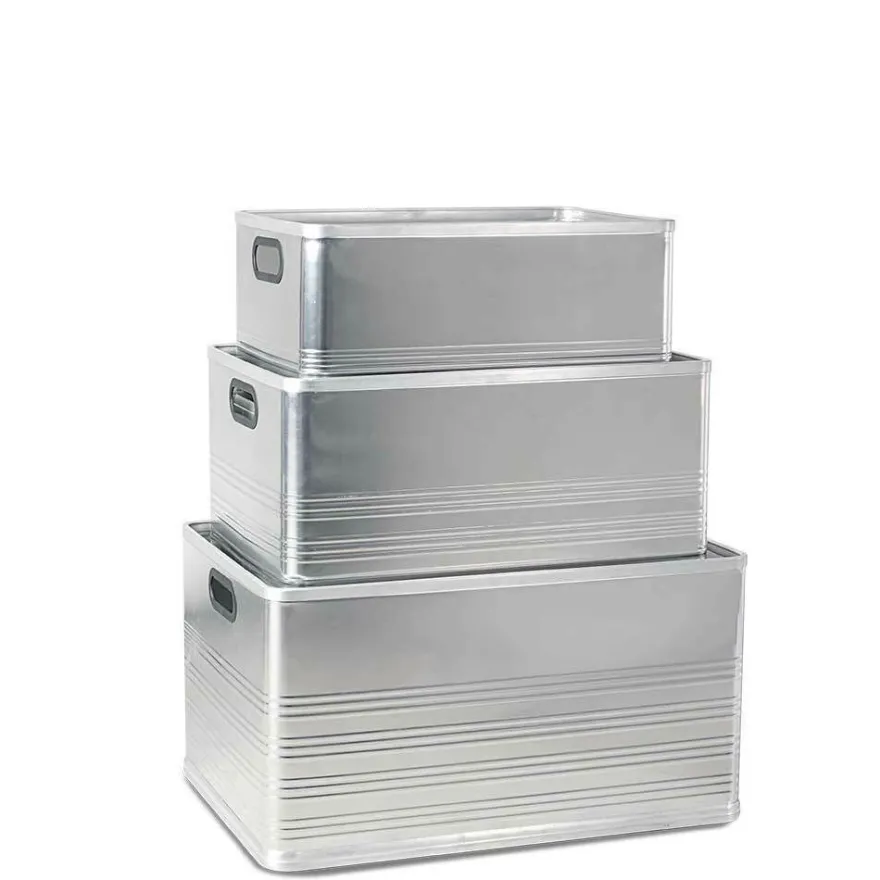 3 Alu-Transportkästen, 50 Liter, 79 Liter und 118 Liter