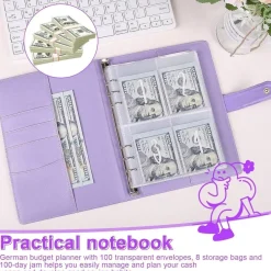 Amonenz Budget Binder A5 Ringbuch Sparchallenge Lila Budgetplaner Lederoptik