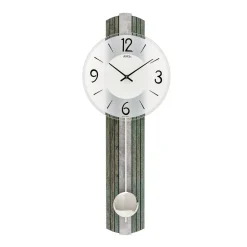 AMS W7488 Pendelwanduhr mit Holzstruktur und Silberantik-Auflage