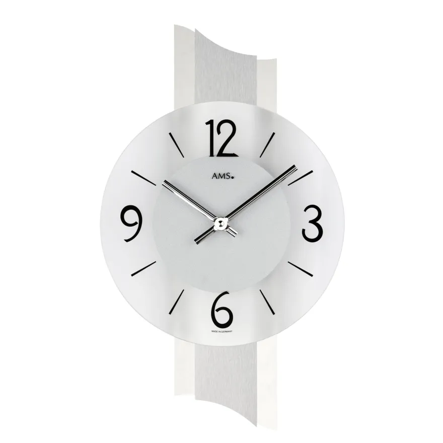 AMS W9394 Wanduhr mit Schiefer-Applikation auf geschliffenem Aluminium