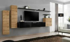 Anbauwand Wohnwand Wohnzimmer Schrankwand SWITCH I Wotan Hochglanz Push - Click