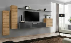 Anbauwand Wohnwand Wohnzimmer Schrankwand SWITCH I Wotan Hochglanz Push - Click