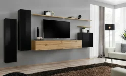 Anbauwand Wohnwand Wohnzimmer Schrankwand SWITCH I Wotan Hochglanz Push - Click