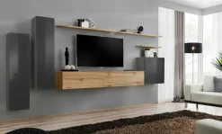 Anbauwand Wohnwand Wohnzimmer Schrankwand SWITCH I Wotan Hochglanz Push - Click