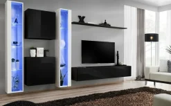 Anbauwand Wohnwand Wohnzimmer Schrankwand SWITCH XVI Hochglanz PVC PushClick Led
