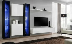 Anbauwand Wohnwand Wohnzimmer Schrankwand SWITCH XVI Hochglanz PVC PushClick Led