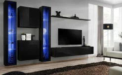 Anbauwand Wohnwand Wohnzimmer Schrankwand SWITCH XVI Hochglanz PVC PushClick Led